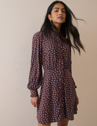 Brown Ditsy Floral Button Front Gabi Mini Dress