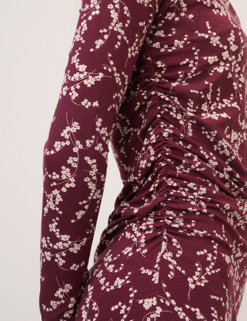 Burgundy Floral Long Sleeve Laurella Jersey Midi Dress