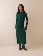 Green Ruched Jersey Laurella Midi Dress