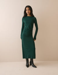 Green Ruched Jersey Laurella Midi Dress
