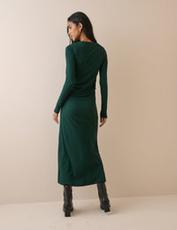 Green Ruched Jersey Laurella Midi Dress