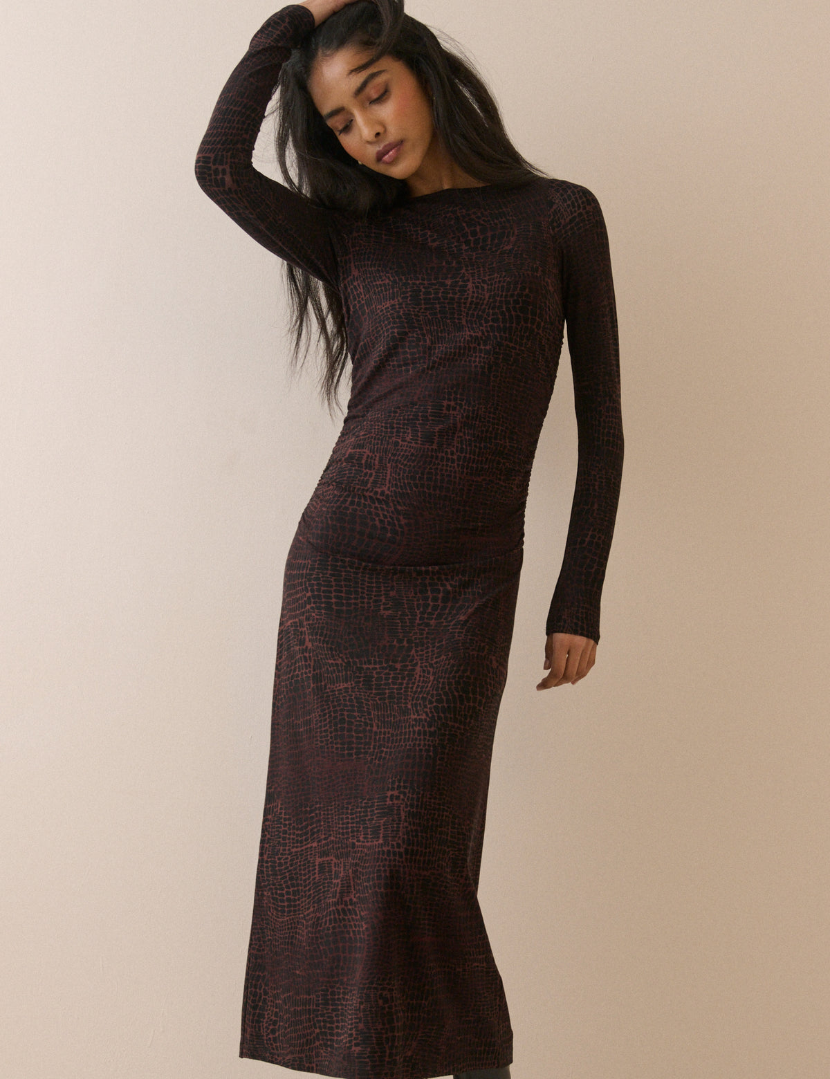 Brown Animal Print Jersey Laurella Midi Dress