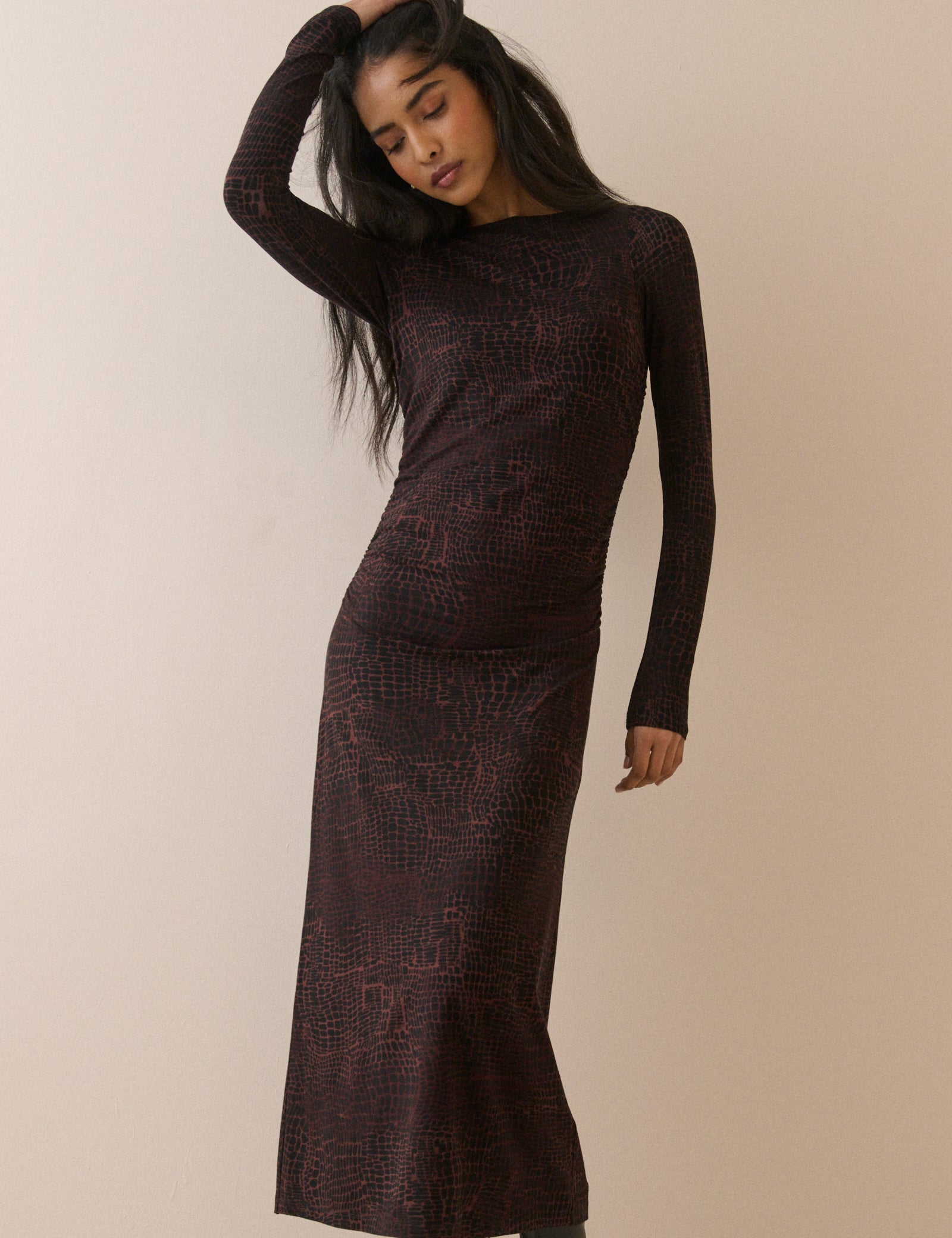 Brown Animal Print Jersey Laurella Midi Dress