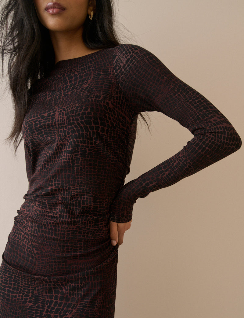 Brown Animal Print Jersey Laurella Midi Dress