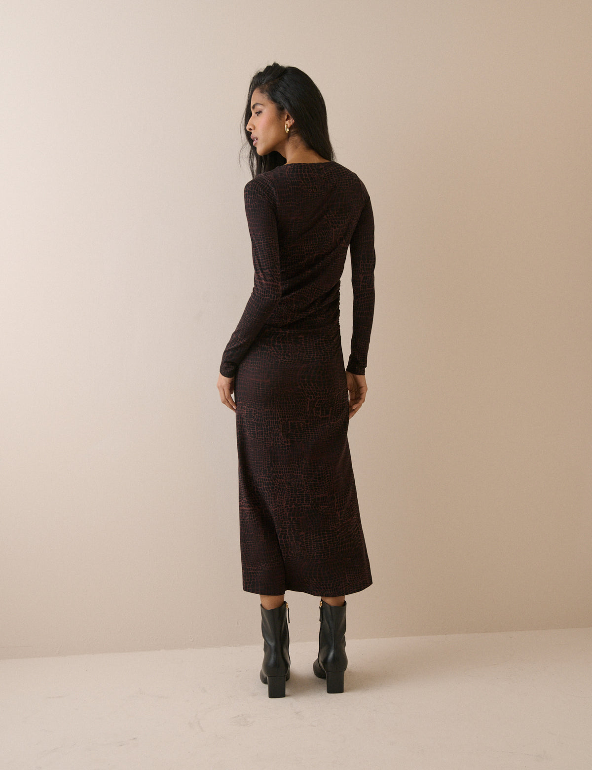 Brown Animal Print Jersey Laurella Midi Dress