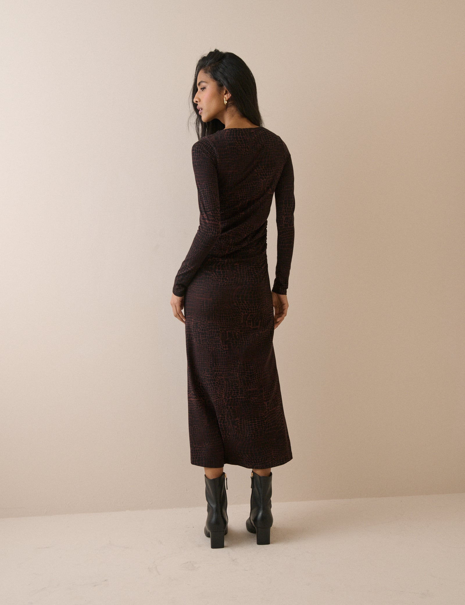 Brown Animal Print Jersey Laurella Midi Dress