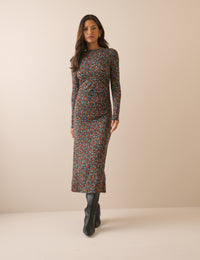 Black Ditsy Floral Jersey Laurella Midi Dress