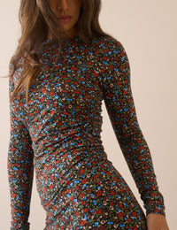 Black Ditsy Floral Jersey Laurella Midi Dress