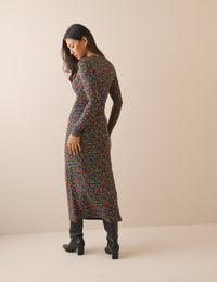 Black Ditsy Floral Jersey Laurella Midi Dress