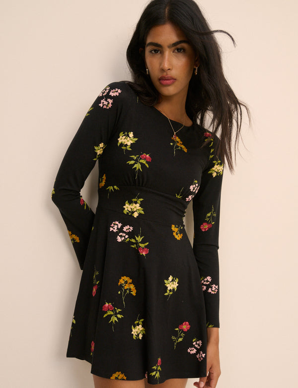 Black Floral Tate Mini Dress