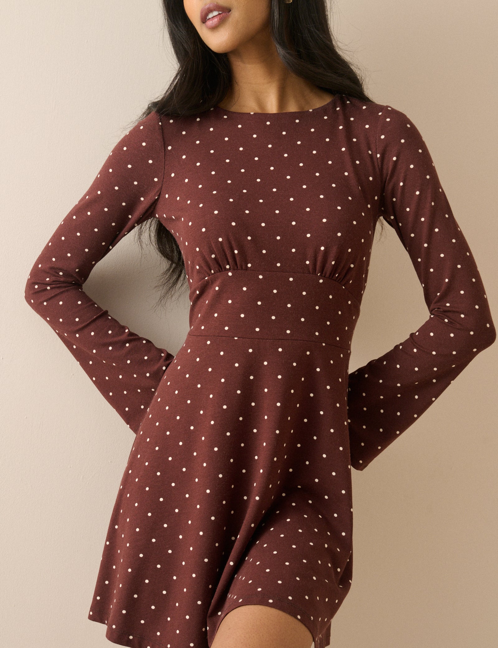 Brown Polka Dot Jersey Tate Mini Dress