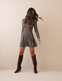 Black Ditsy Floral Jersey Tate Mini Dress