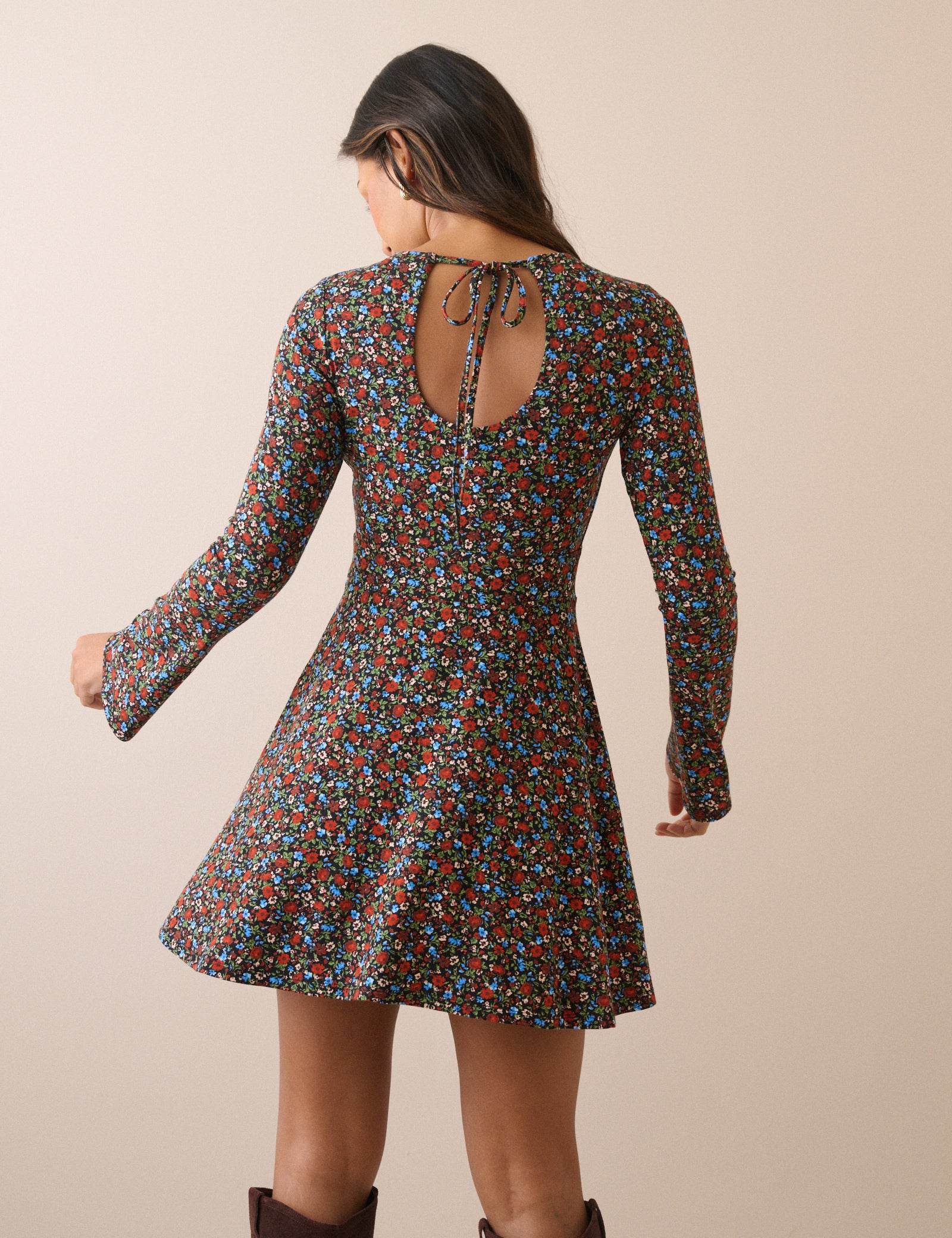 Black Ditsy Floral Jersey Tate Mini Dress