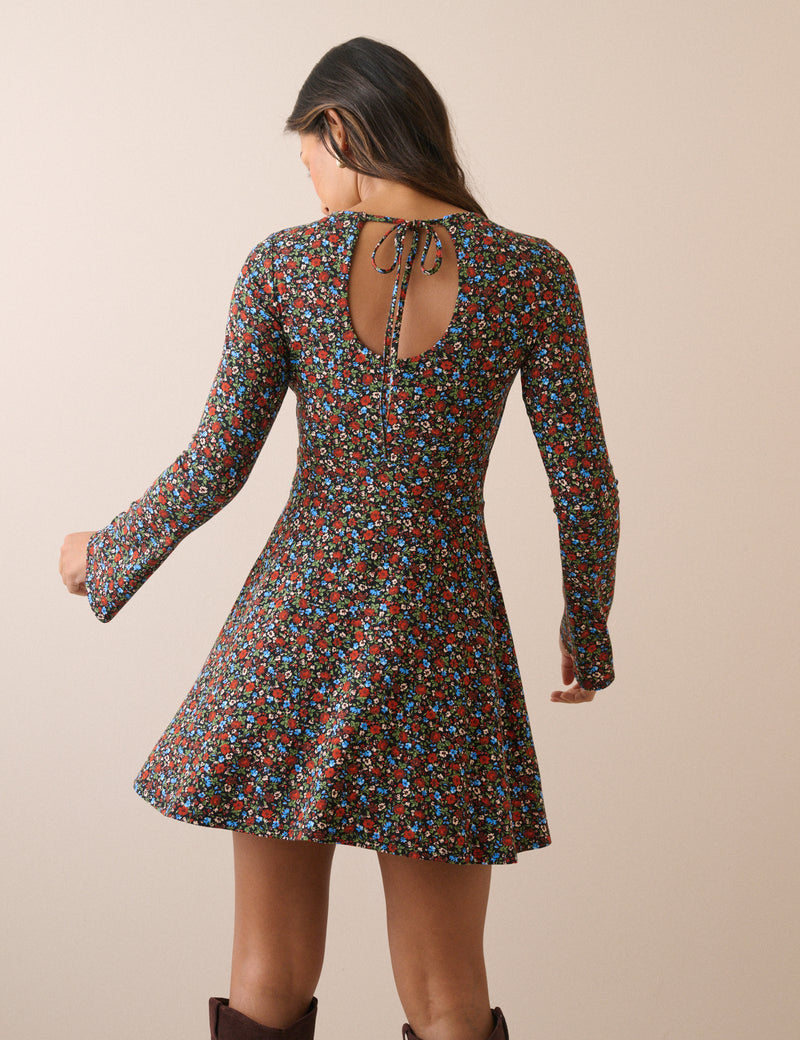 Black Ditsy Floral Jersey Tate Mini Dress