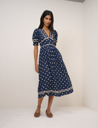 Navy Polka Dot Saffy Midi Tea Dress