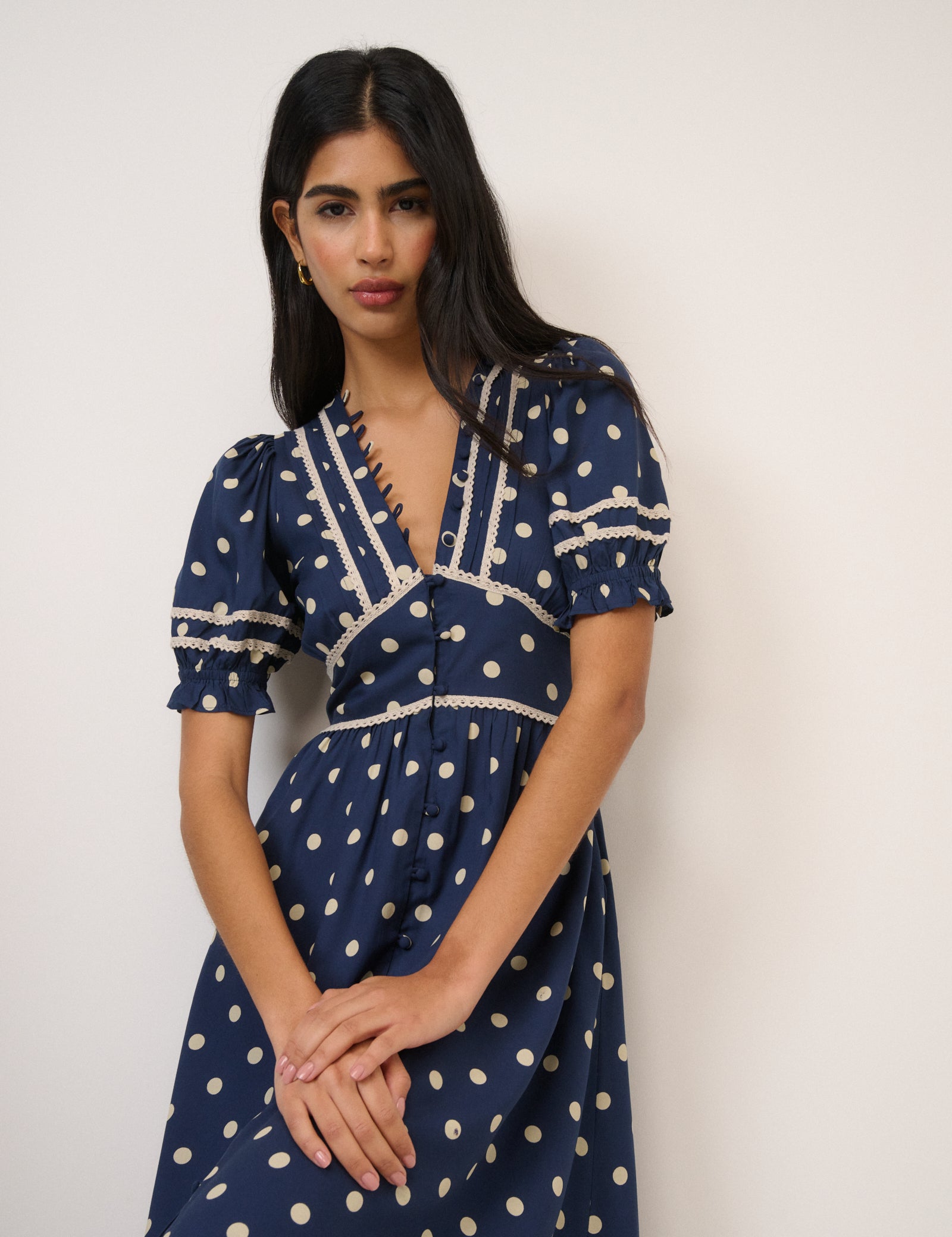 Navy Polka Dot Saffy Midi Tea Dress