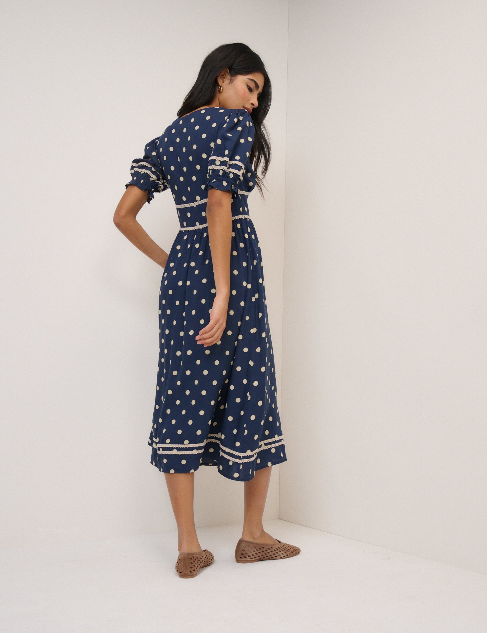 Navy Polka Dot Saffy Midi Tea Dress