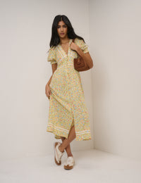 Yellow Ditsy Floral Saffy Midi Tea Dress