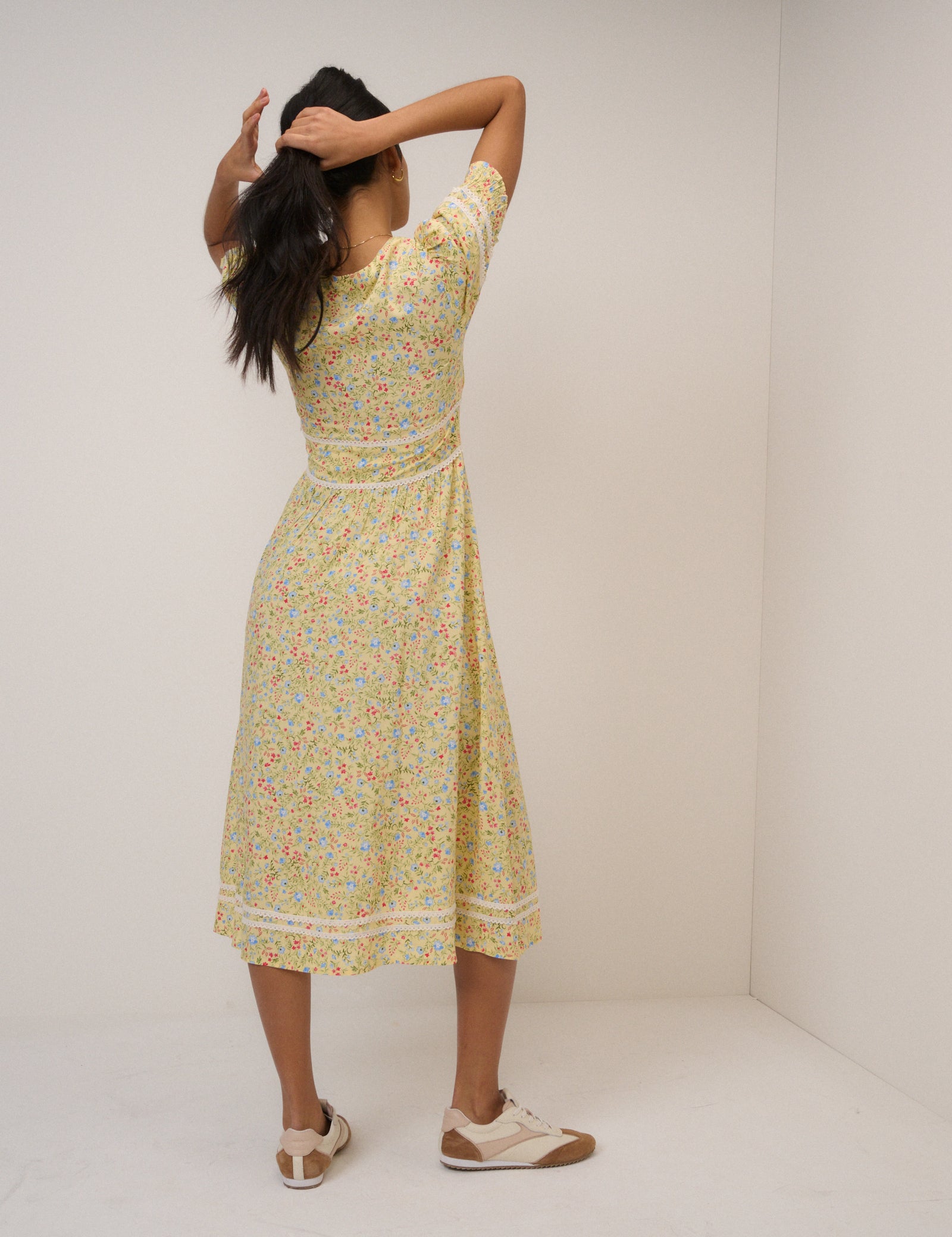Yellow Ditsy Floral Saffy Midi Tea Dress