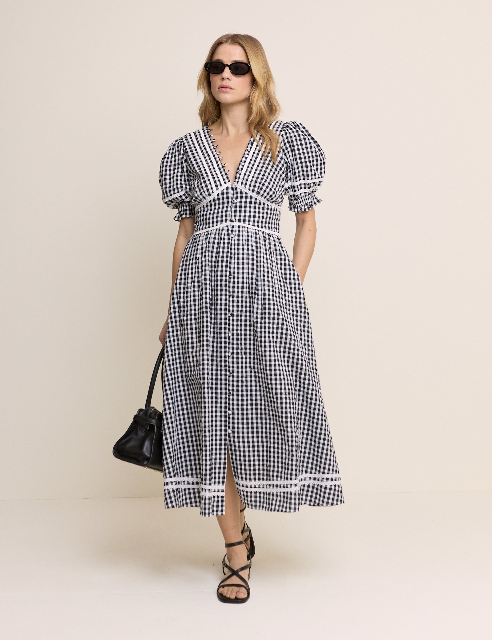 Black Gingham Saffy Midi Dress