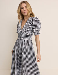 Black Gingham Saffy Midi Dress