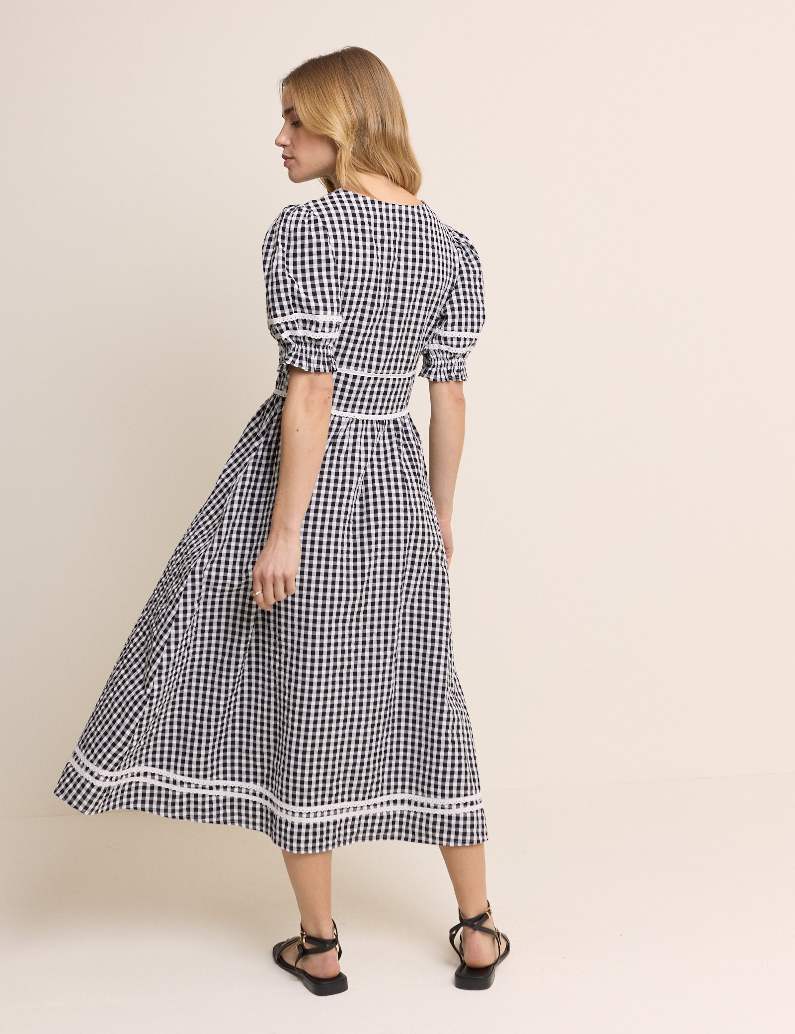 Black Gingham Saffy Midi Dress