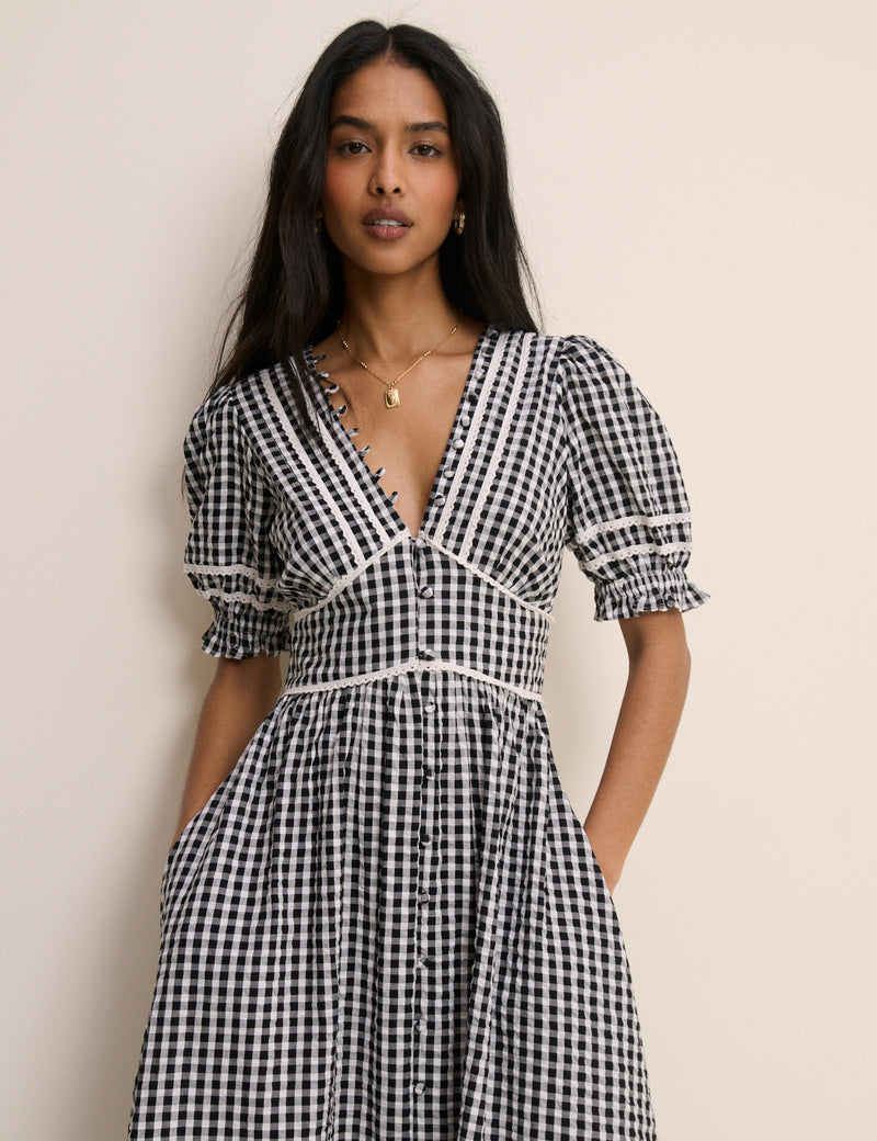 Floral V-Neck Puff Sleeve Saffy Midi Dress