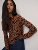 Brown Leopard Print Crew Neck Jumper