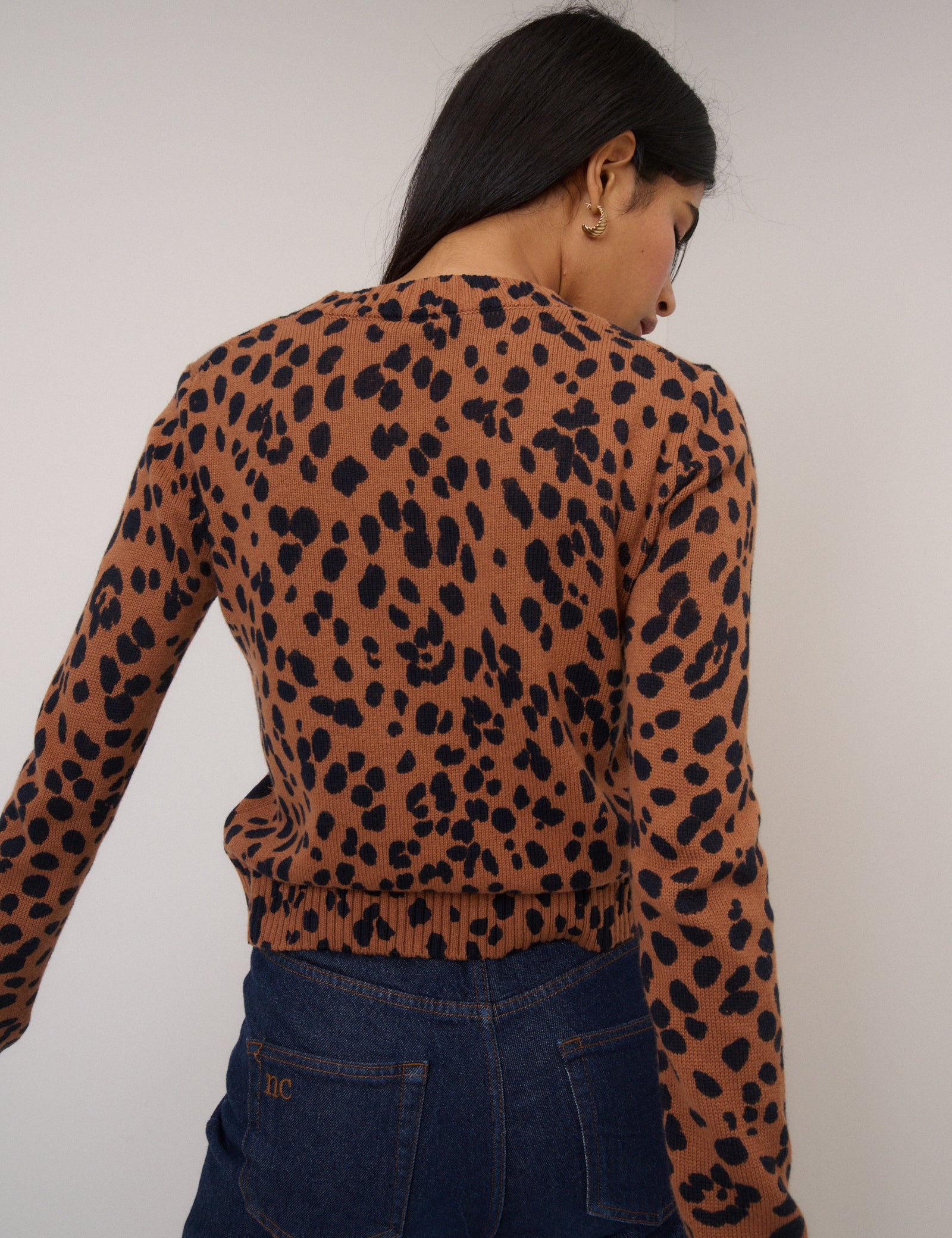 Brown Leopard Print Crew Neck Jumper