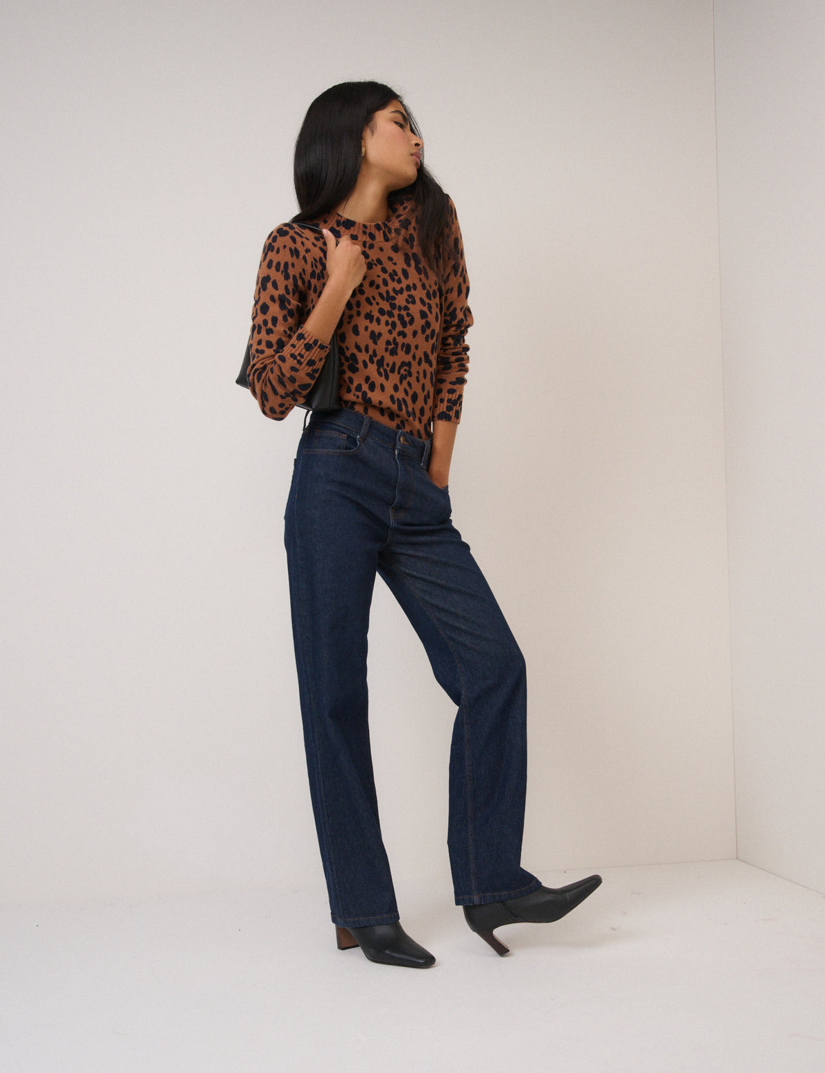 Brown Leopard Print Crew Neck Jumper