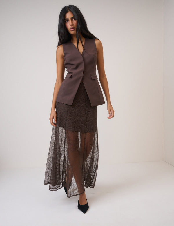 Brown Longline Tailored Waistcoat