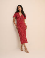 Red Ditsy Floral Faith Midi Dress
