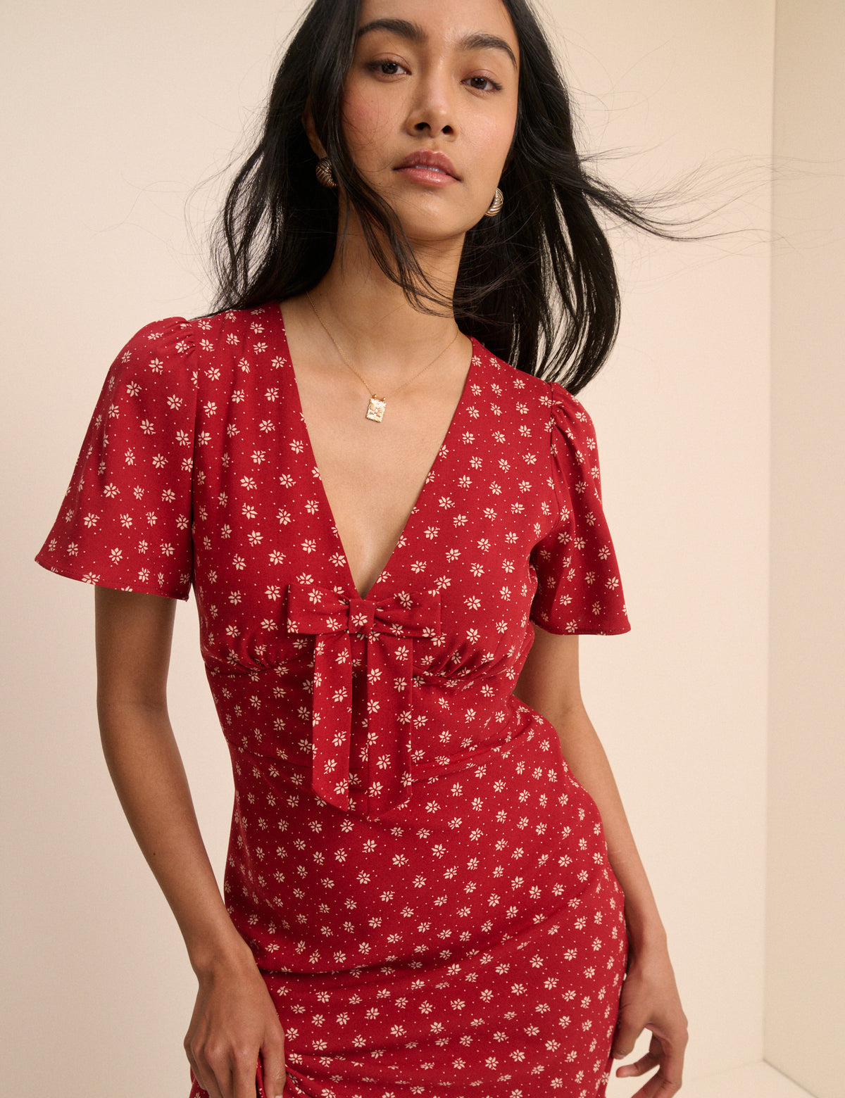 Red Ditsy Floral Faith Midi Dress