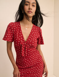 Red Ditsy Floral Faith Midi Dress