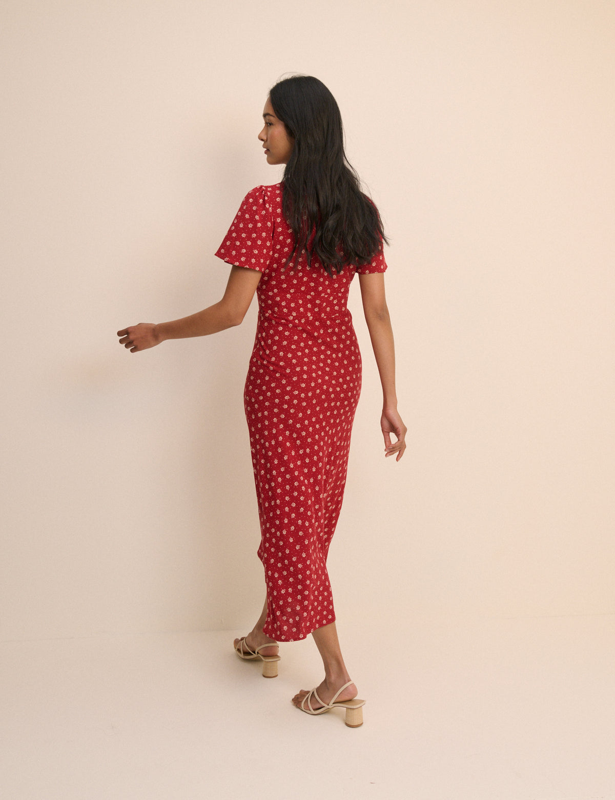 Red Ditsy Floral Faith Midi Dress