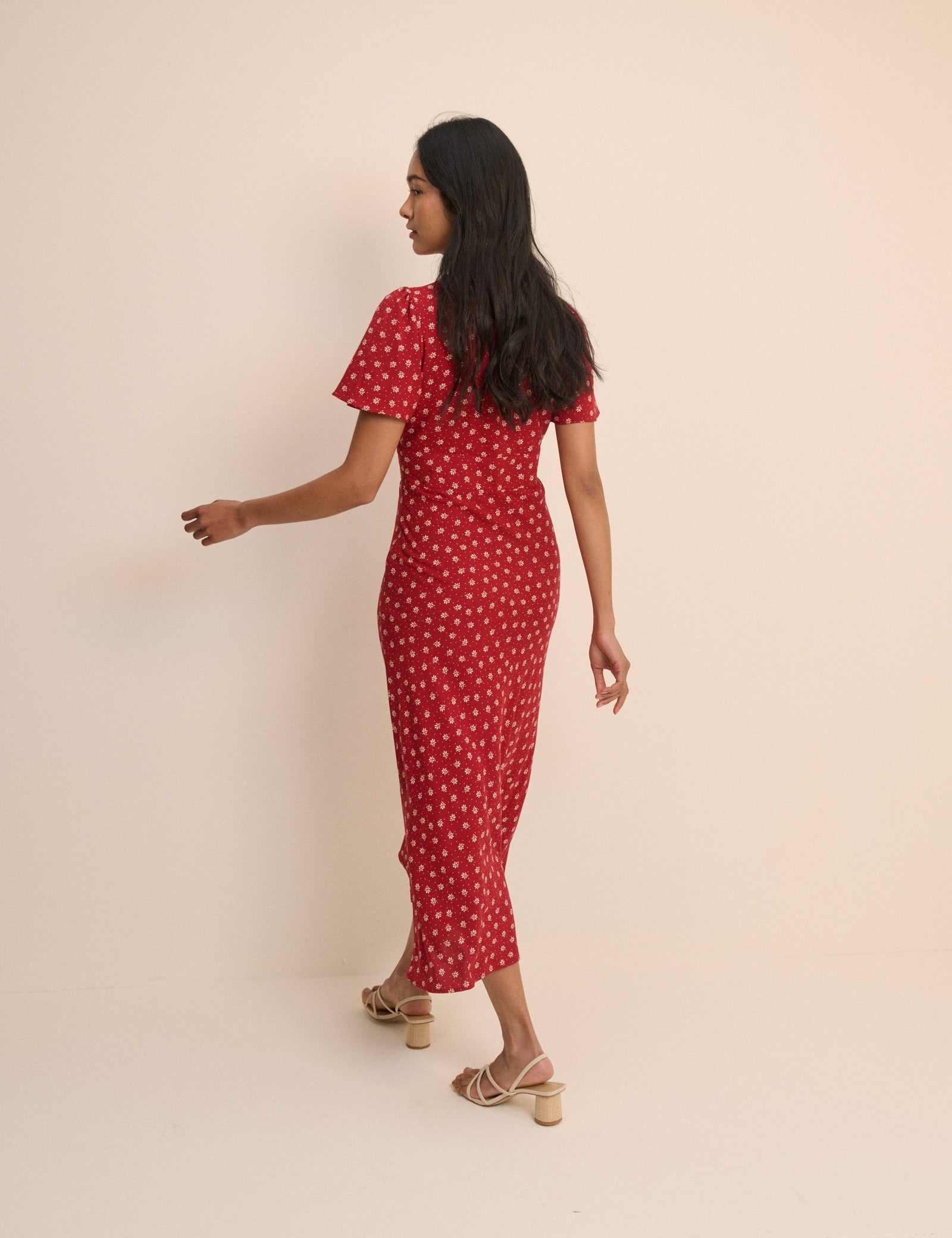 Red Ditsy Floral Faith Midi Dress