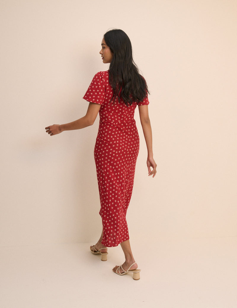 Red Ditsy Floral Faith Midi Dress