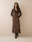 Leopard Print Lace Trim Long Sleeve Aida Midi Dress