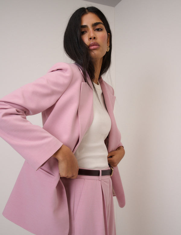 Pink Single Breasted Twill Blazer