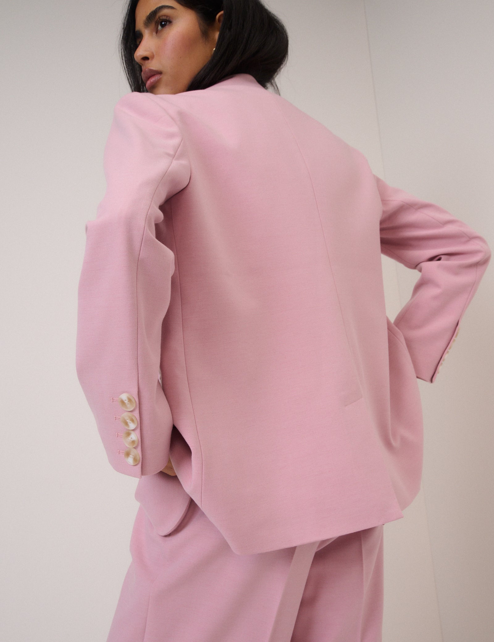 Pink Single Breasted Twill Blazer