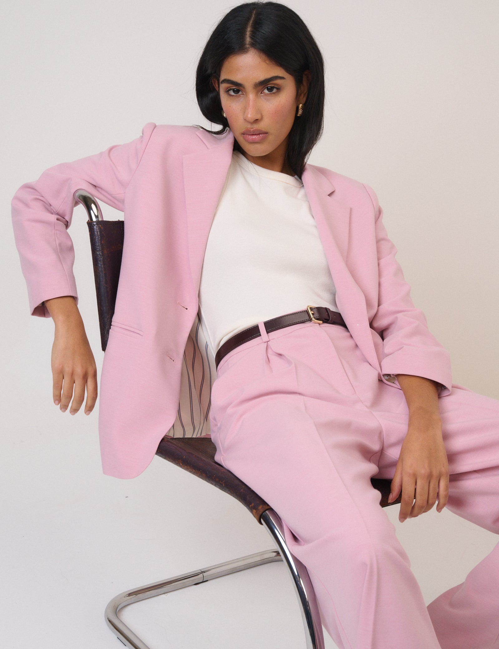 Pink Single Breasted Twill Blazer