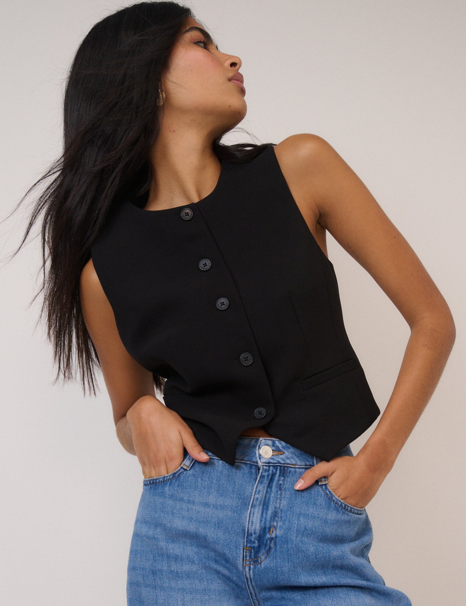 Black Crew Neck Waistcoat