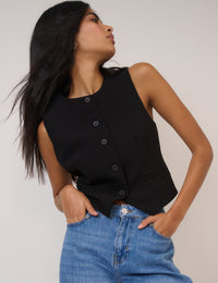 Black Crew Neck Waistcoat