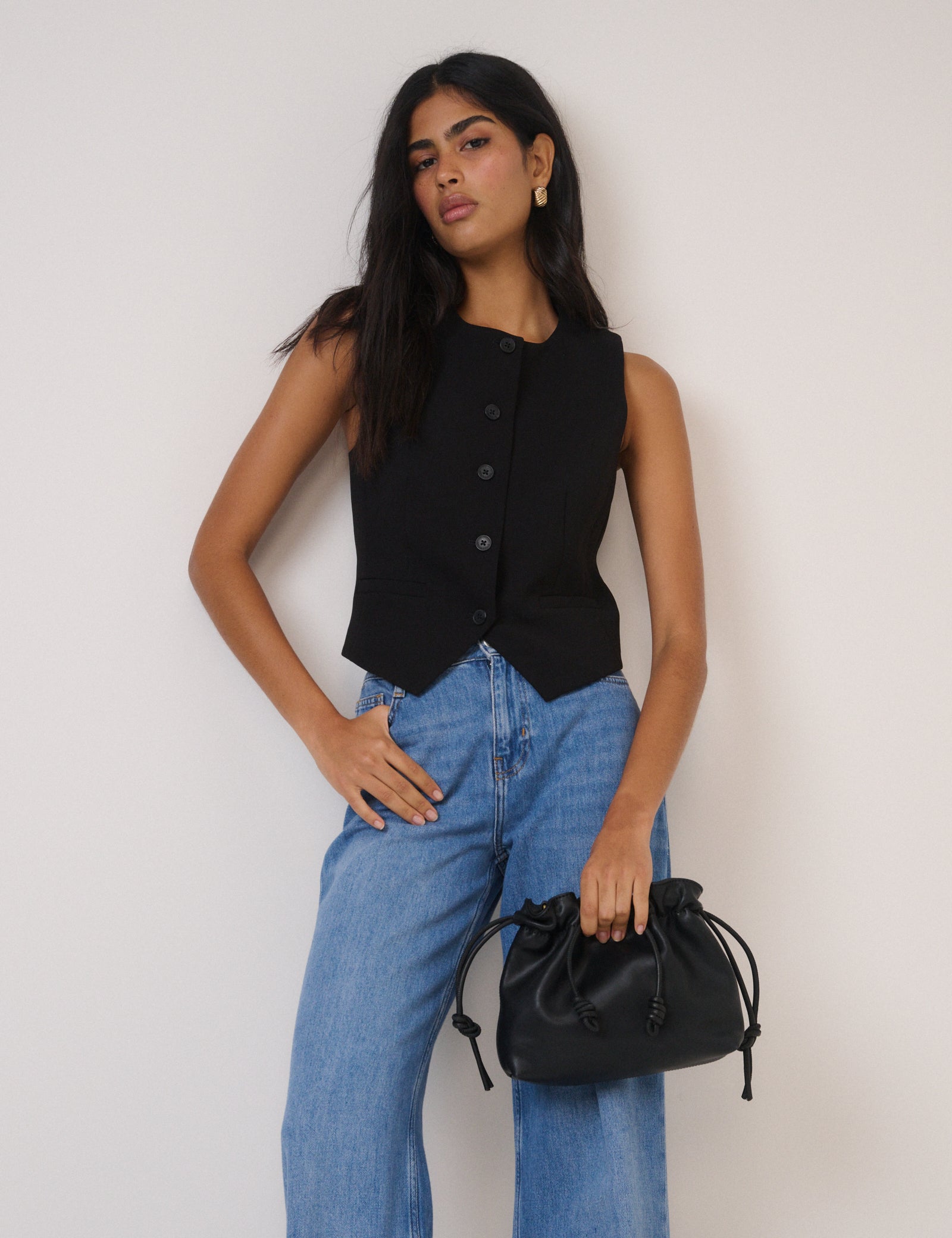 Black Crew Neck Waistcoat