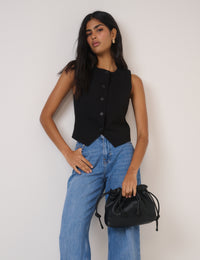 Black Crew Neck Waistcoat