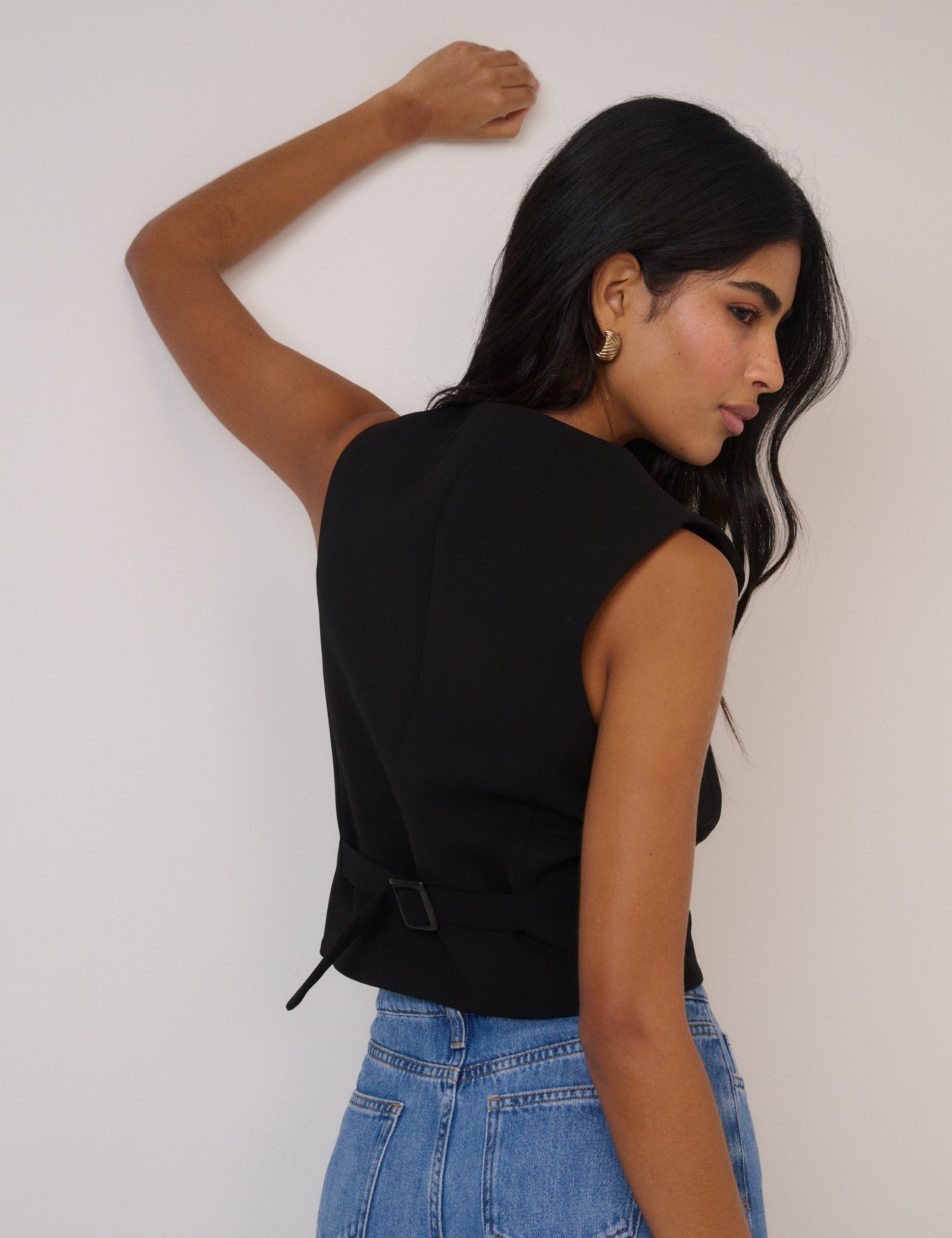 Black Crew Neck Waistcoat
