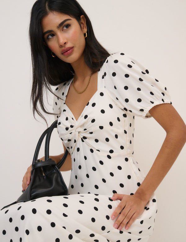 White Polka Dot Tyla Midi Dress