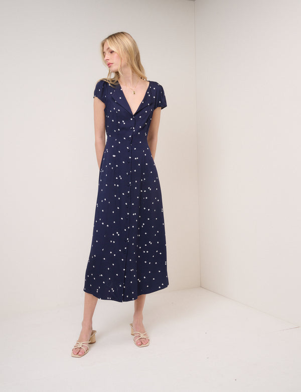 Navy Floral Kitty Midi Dress