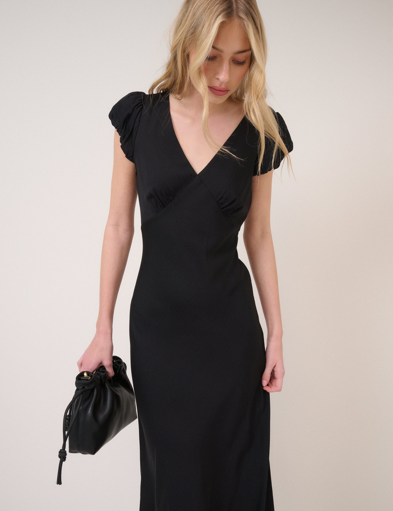 Black V-Neck Lina Midi Dress