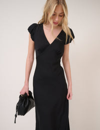 Black V-Neck Lina Midi Dress